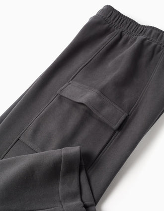 Pantalon en molleton large avec poches cargo pour fille, gris foncé