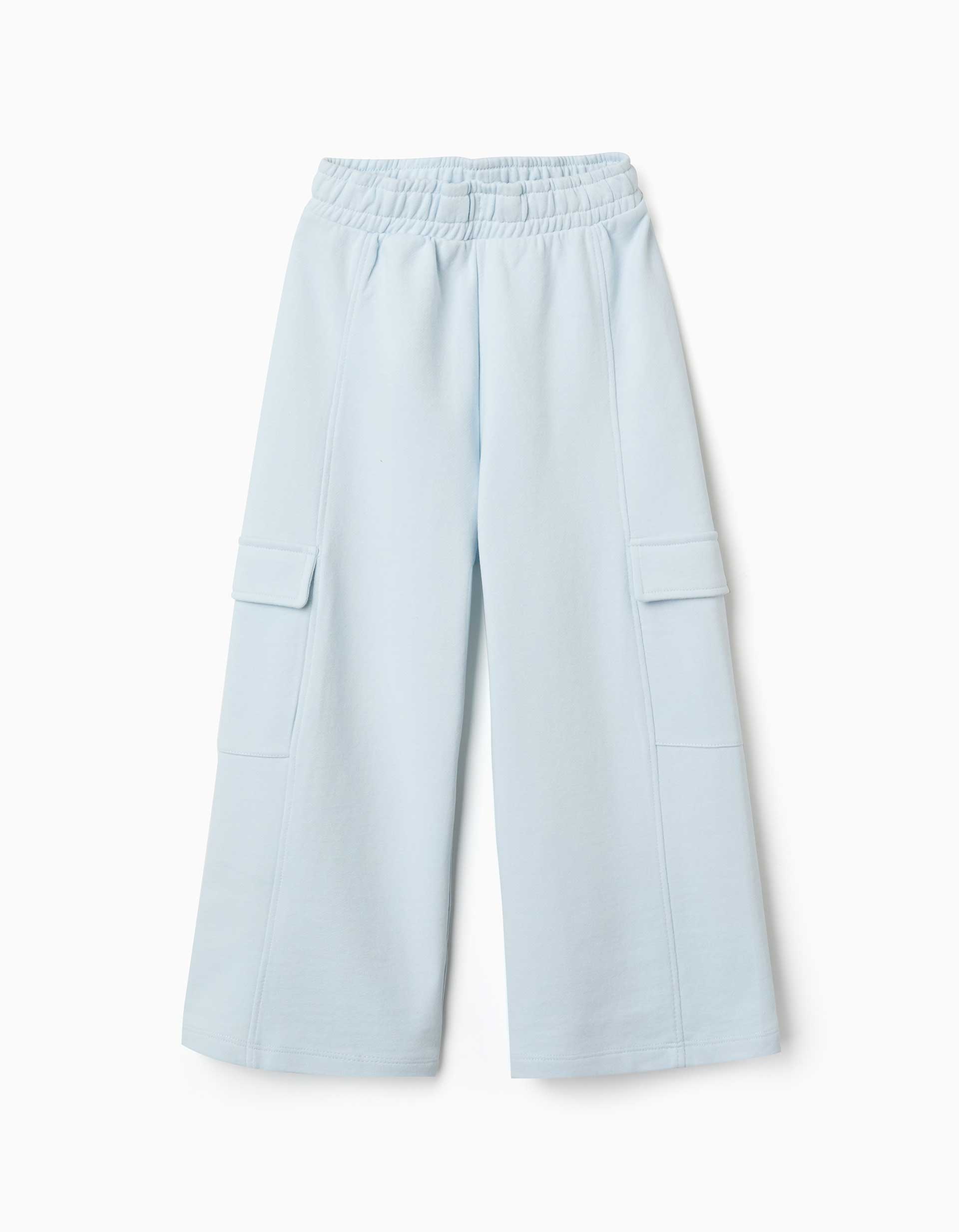 Pantalon en molleton large avec poches cargo pour fille, bleu clair