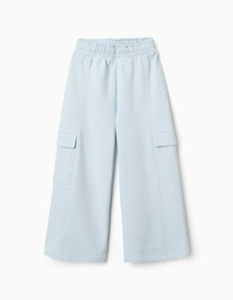 Pantalon en molleton large avec poches cargo pour fille, bleu clair