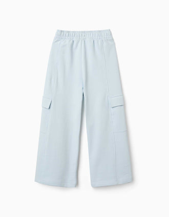 Pantalon en molleton large avec poches cargo pour fille, bleu clair