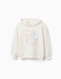 Cotton hooded sweatshirt with heart print for girls, white/blue/pink