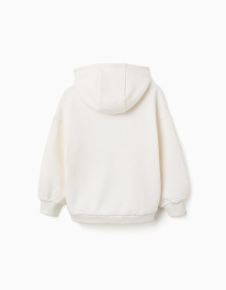 Cotton hooded sweatshirt with heart print for girls, white/blue/pink
