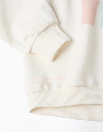 Cotton hooded sweatshirt with heart print for girls, white/blue/pink