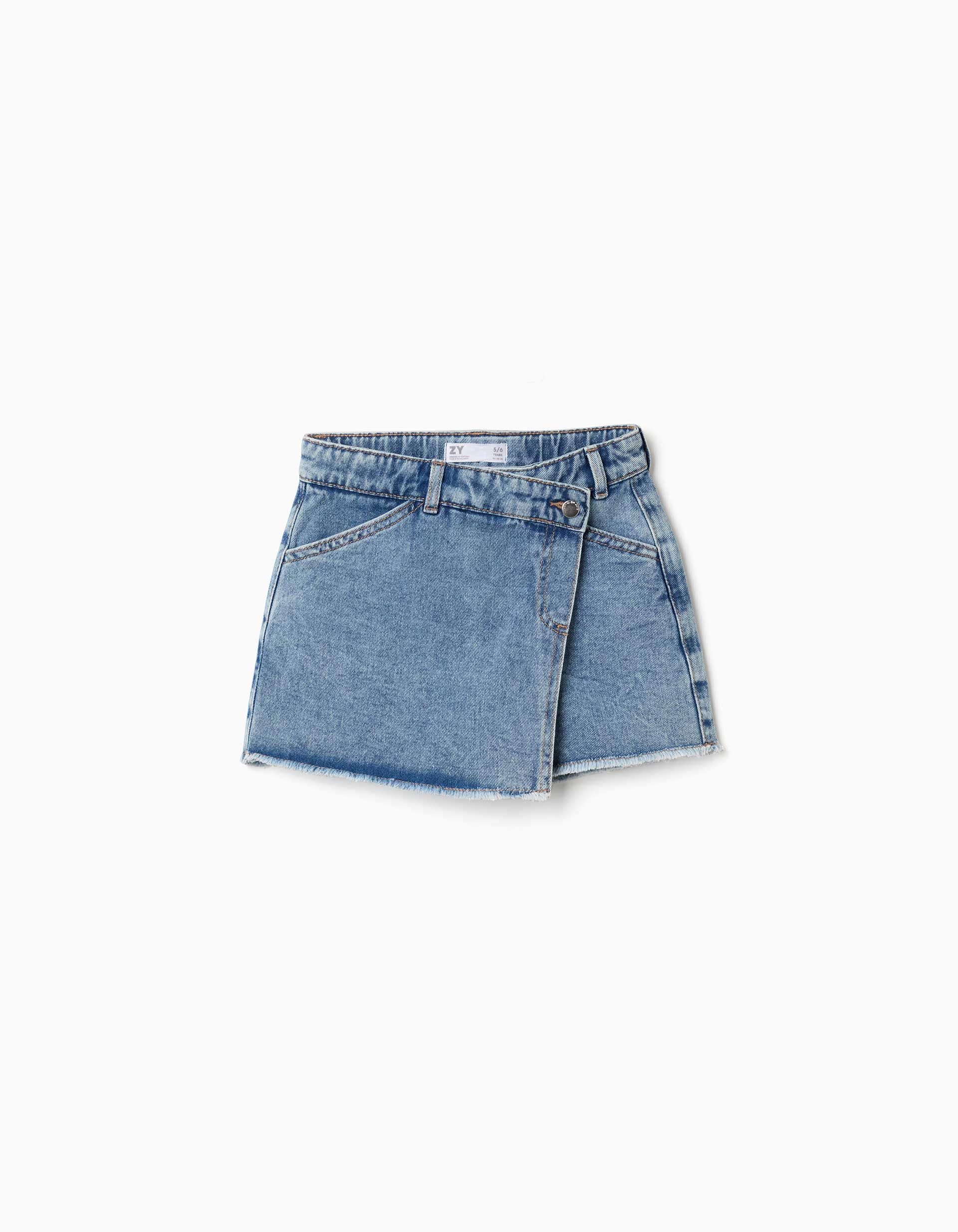 Jupe-short en jean avec fermeture asymétrique pour fille, bleu