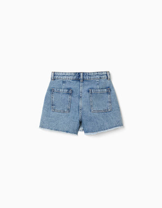 Jupe-short en jean avec fermeture asymétrique pour fille, bleu