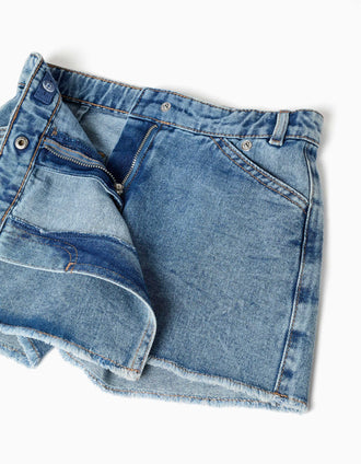 Jupe-short en jean avec fermeture asymétrique pour fille, bleu