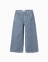 Pantalon en jean à jambe large à rayures pour fille, bleu/blanc