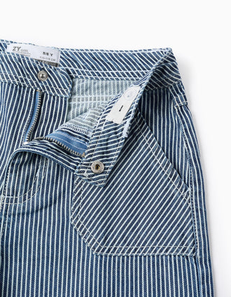 Calças de ganga wide leg às riscas para menina, azul/branco