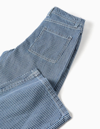 Calças de ganga wide leg às riscas para menina, azul/branco
