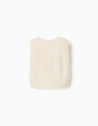 Chaleco de punto con bordado floral para bebé niña, blanco