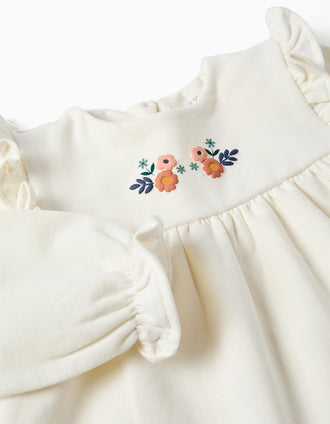 Sweat en coton peigné avec fleurs en relief pour bébé fille, blanc