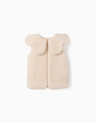 Veste sans manches matelassée en sherpa avec maxi col pour fille, blanc