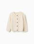 Cardigan de malha com flores bordadas para menina, branco