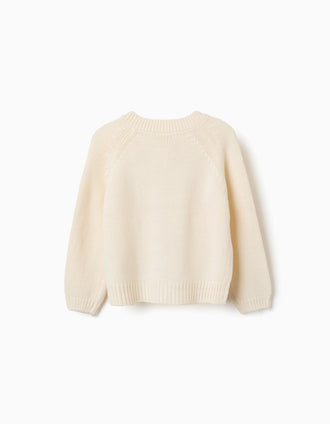Cardigan en maille avec fleurs brodées pour fille, blanc
