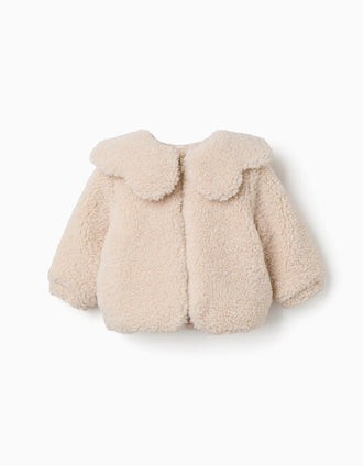 Veste matelassée en sherpa avec maxi col pour bébé fille, blanc