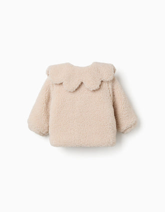 Veste matelassée en sherpa avec maxi col pour bébé fille, blanc