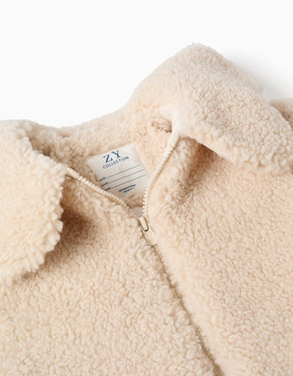 Veste matelassée en sherpa avec maxi col pour bébé fille, blanc