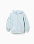 Chaqueta de algodón con capucha y estampado floral para niña, azul claro