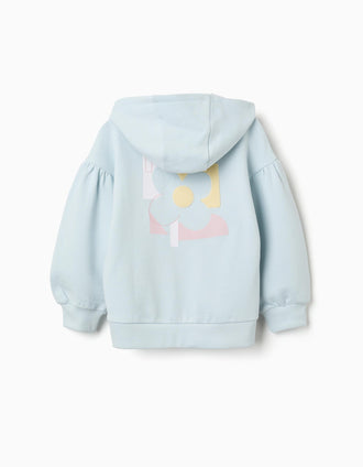 Chaqueta de algodón con capucha y estampado floral para niña, azul claro