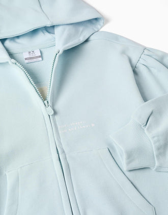 Chaqueta de algodón con capucha y estampado floral para niña, azul claro