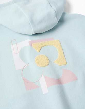 Chaqueta de algodón con capucha y estampado floral para niña, azul claro