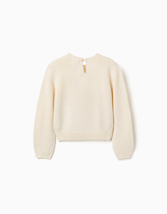 Pull en maille avec broderie florale pour fille, blanc