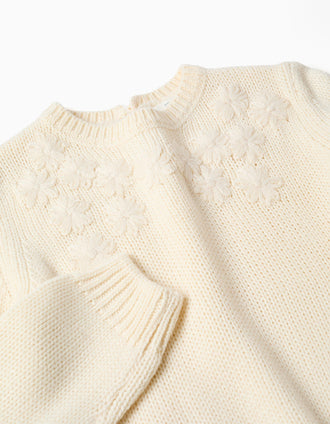 Pull en maille avec broderie florale pour fille, blanc
