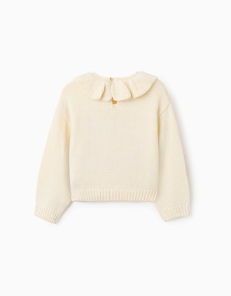 Jersey de punto grueso con flores bordadas para bebé niña, blanco
