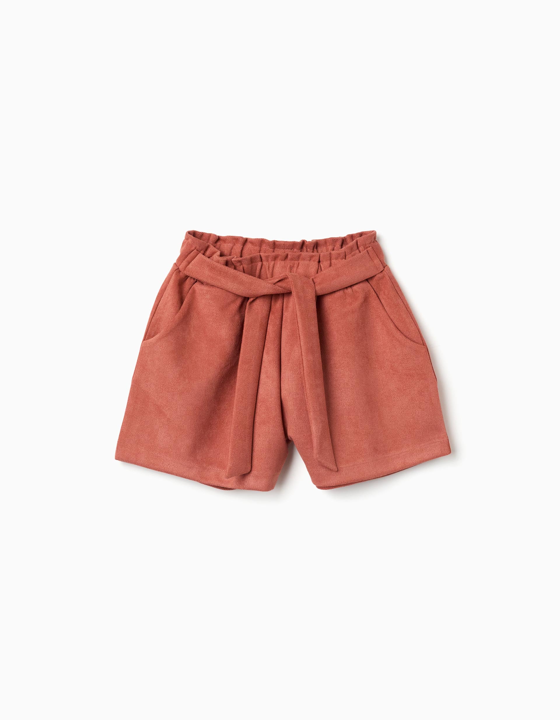 Short en maille interlock avec ceinture intégrée pour fille, terracotta