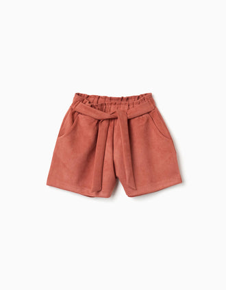 Short en maille interlock avec ceinture intégrée pour fille, terracotta