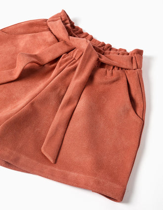 Short en maille interlock avec ceinture intégrée pour fille, terracotta