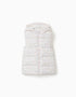 Hooded puffer vest with floral pattern for girls, white