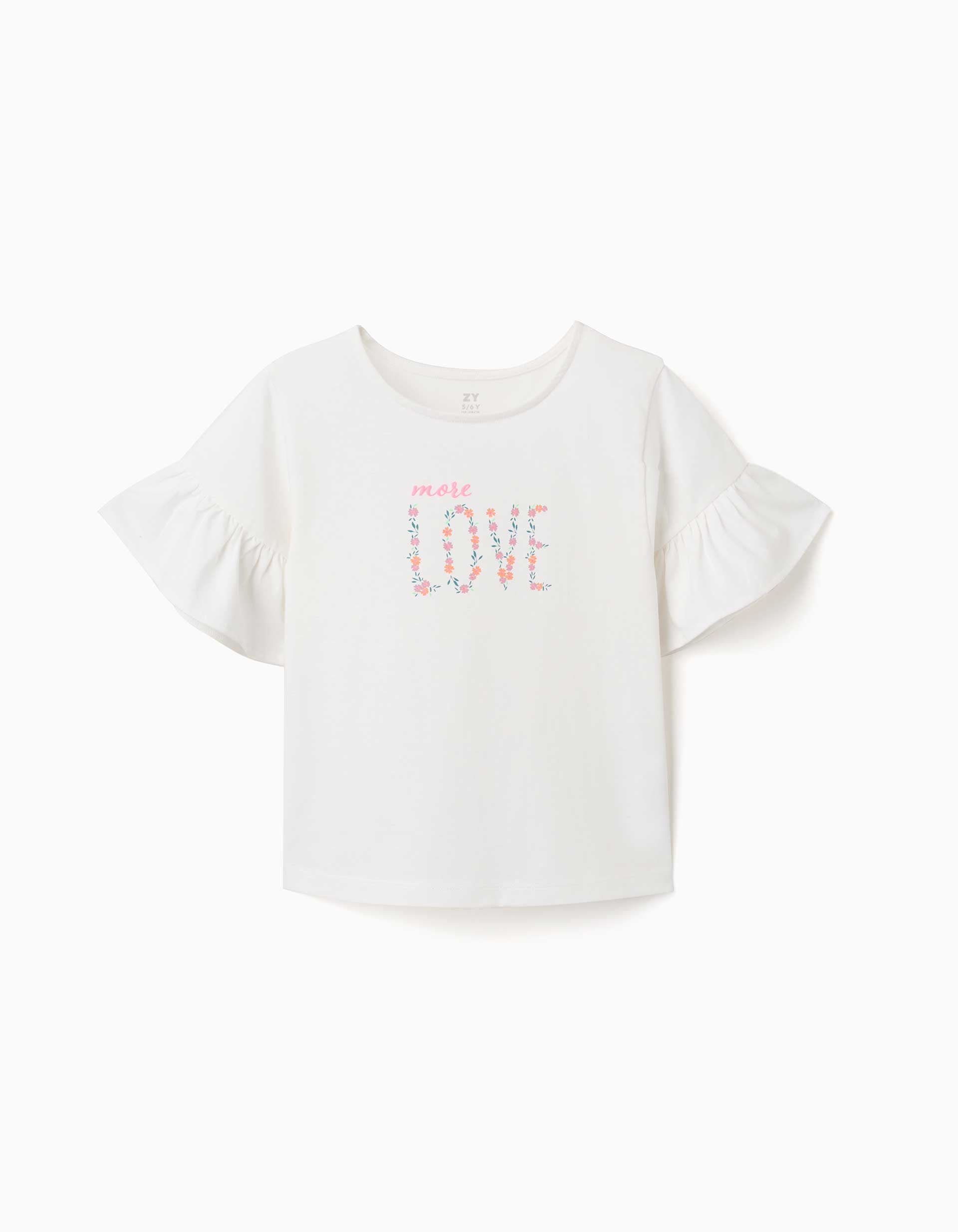 T-shirt de algodão com estampado More Love para menina, branco