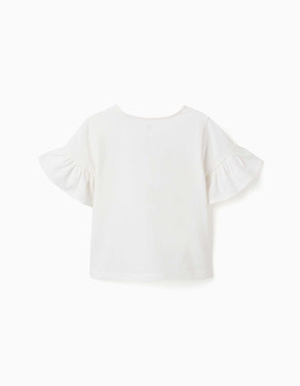 T-shirt de algodão com estampado More Love para menina, branco