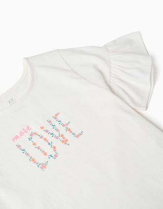 T-shirt de algodão com estampado More Love para menina, branco