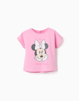 Camiseta de algodón con estampado de Minnie para bebé niña, rosa