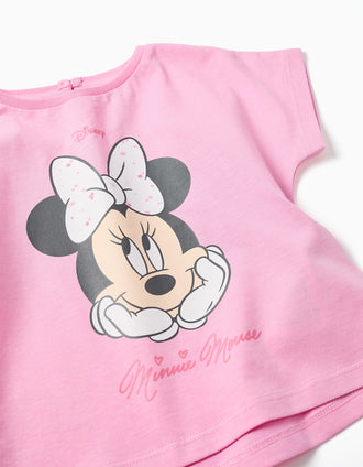 Camiseta de algodón con estampado de Minnie para bebé niña, rosa