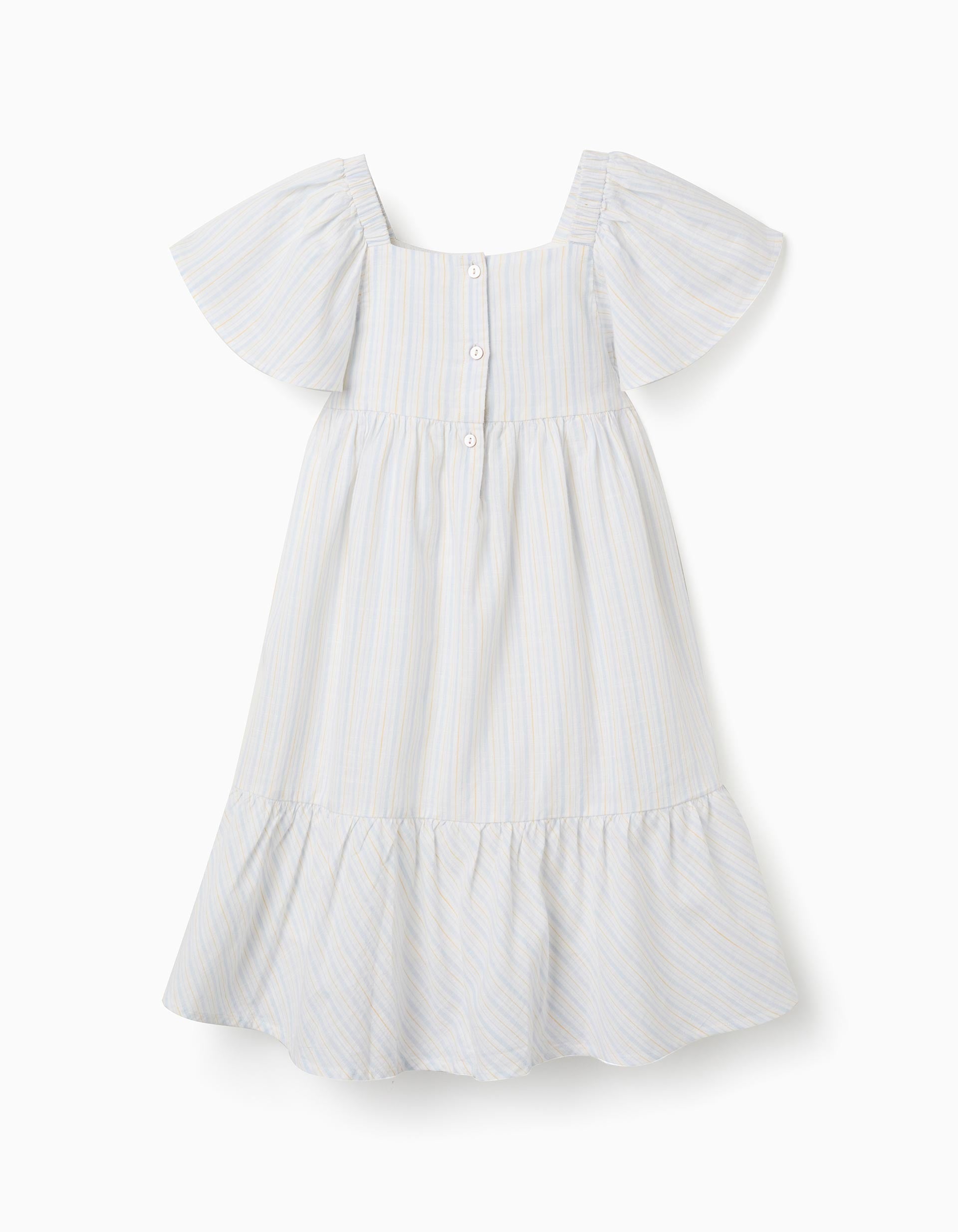 Striped cotton dress with lining B&S for girls, white/yellow/blue