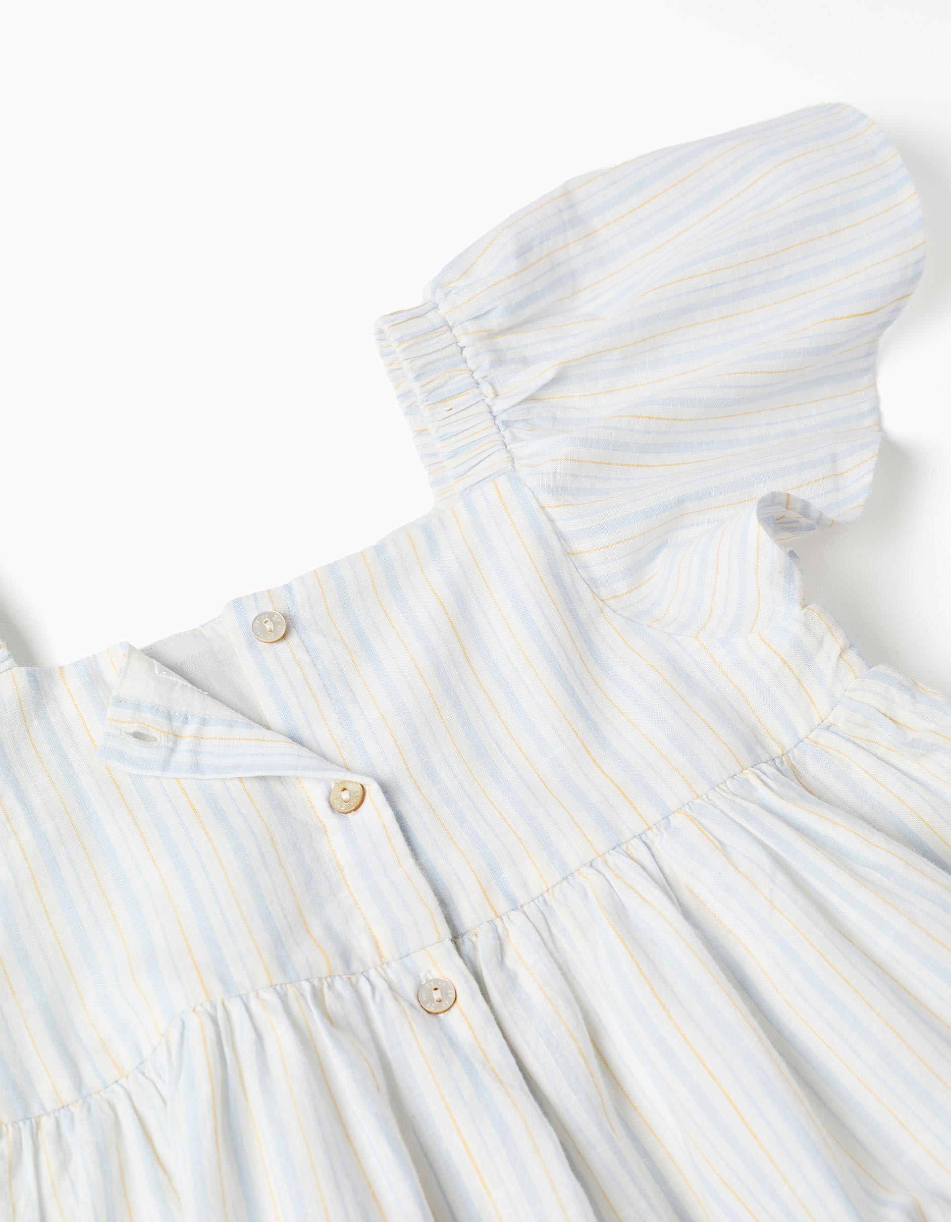 Striped cotton dress with lining B&S for girls, white/yellow/blue
