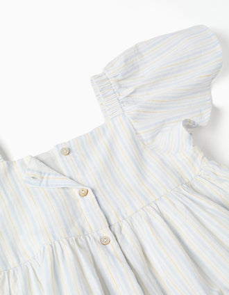 Striped cotton dress with lining B&S for girls, white/yellow/blue