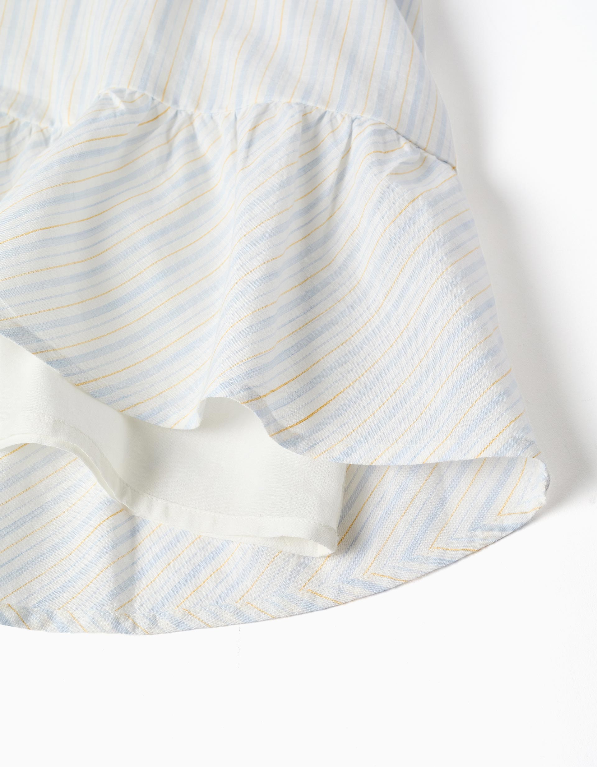 Striped cotton dress with lining B&S for girls, white/yellow/blue