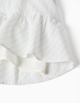 Striped cotton dress with lining B&S for girls, white/yellow/blue