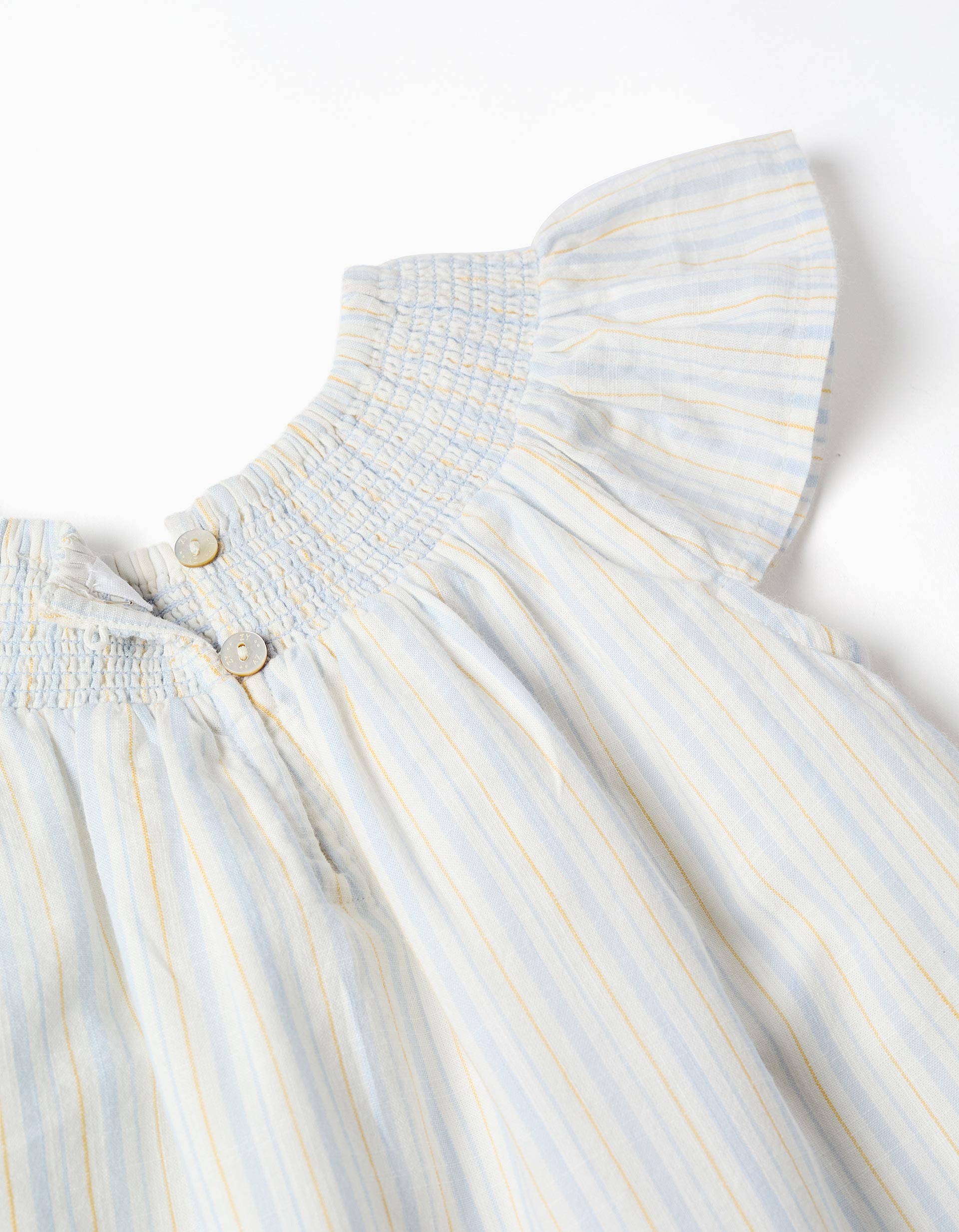 Striped cotton dress and bloomers B&S for baby girls, white/yellow/blue