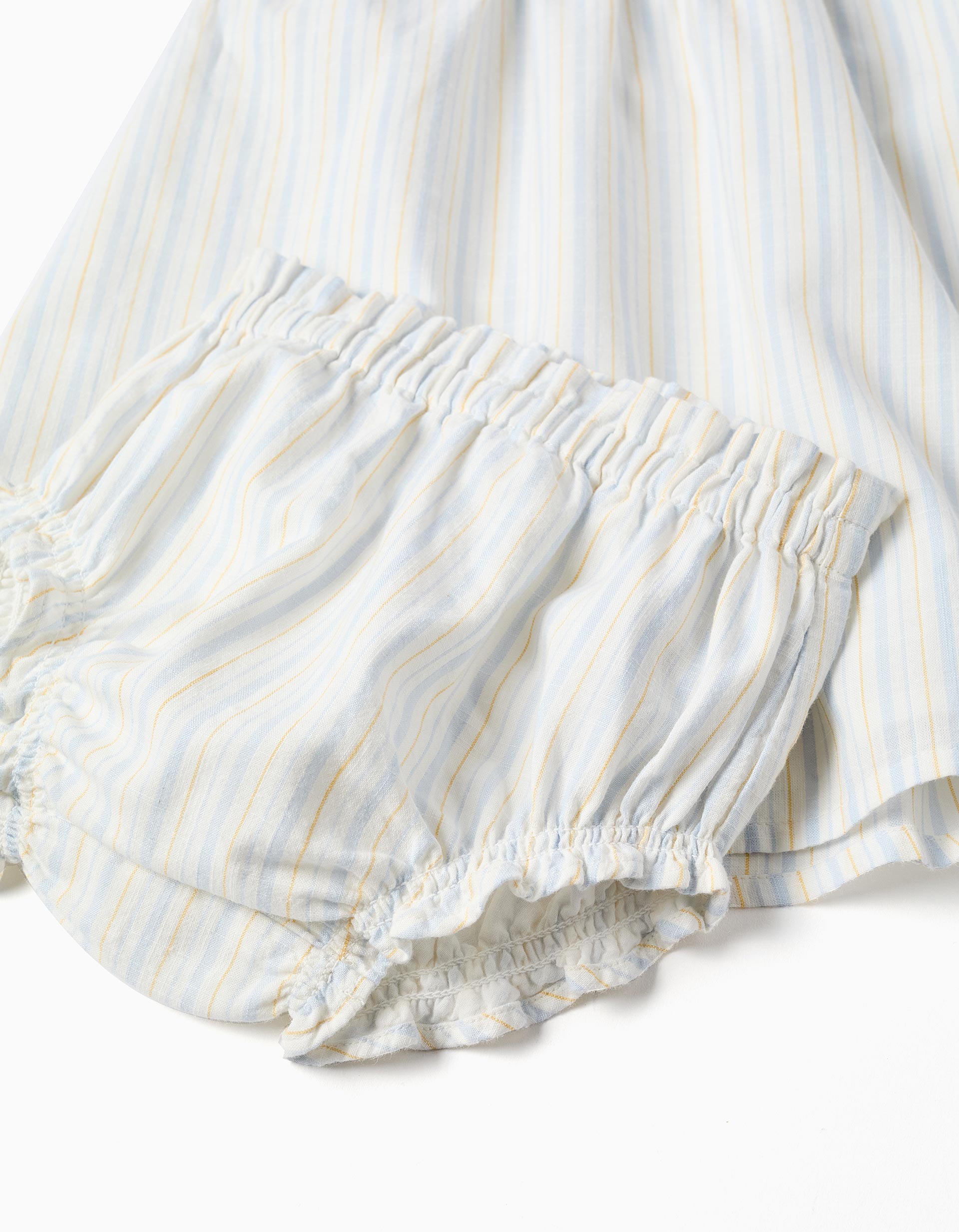 Striped cotton dress and bloomers B&S for baby girls, white/yellow/blue