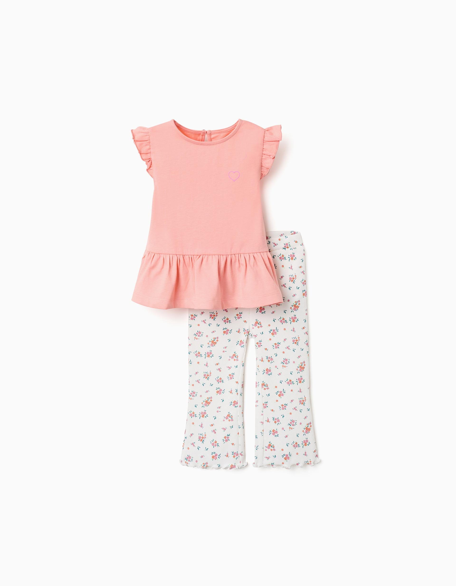T-shirt en coton et pantalon côtelé pour bébé fille, saumon/beige