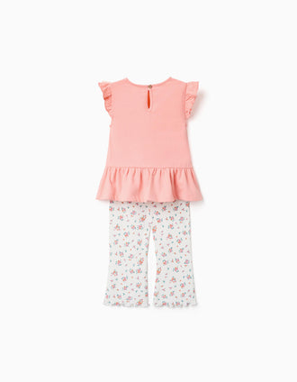 T-shirt en coton et pantalon côtelé pour bébé fille, saumon/beige