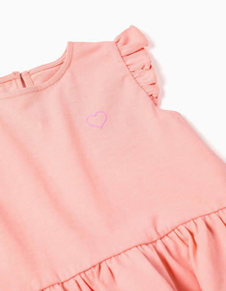 T-shirt en coton et pantalon côtelé pour bébé fille, saumon/beige