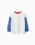 Long sleeve cotton T-shirt with pocket for boys, white/blue/brown