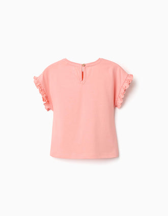 T-shirt en coton avec imprimé Minnie et volants pour bébé fille, saumon