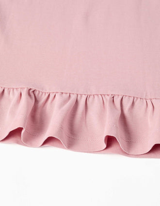T-shirt de algodão com estampado de coração floral para menina, rosa